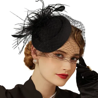 Womens Felt Fascinator Hat Fishnet Veil Small Plush Wave Point Decor Hair Clips Wedding Bridal Cocktail Headwear Fasciantor